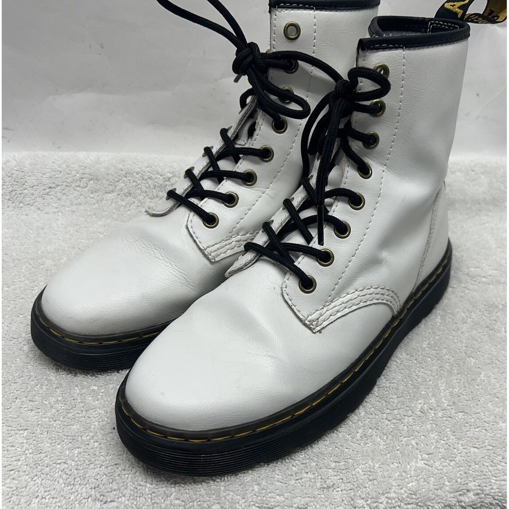 Dr. Martens Womens Size 8 White Leather Zavala Lace Up Combat Boots